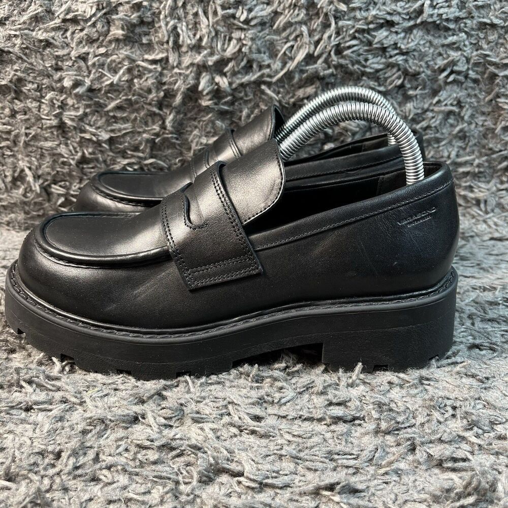Vagabond Cosmo 2.0 Black Leather Chunky Platform Penny Loafer Sz 9